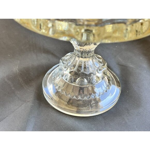 Vintage Indiana Glass Kings Crown Gold Rim Thumbprint Compote Serveware Dish - Picture 9 of 12